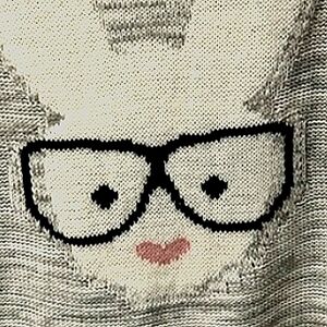 Gray Sweater with Cute Bunny Wearing Glasses Face Design